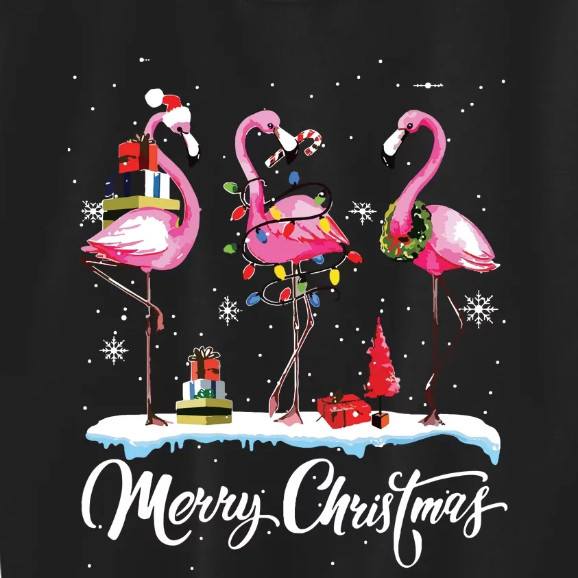 Merry Christmas Hat Santa Flamingo Light Snow Xmas Pajamas Kids Sweatshirt