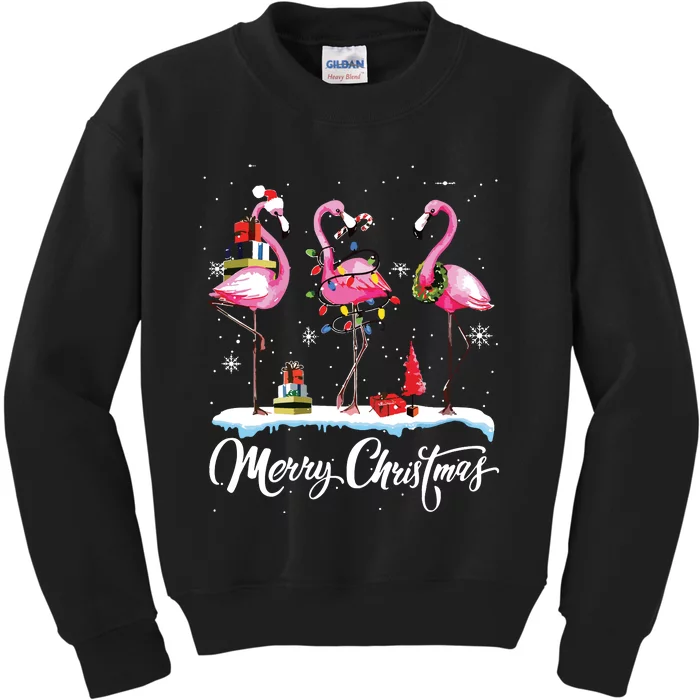 Merry Christmas Hat Santa Flamingo Light Snow Xmas Pajamas Kids Sweatshirt