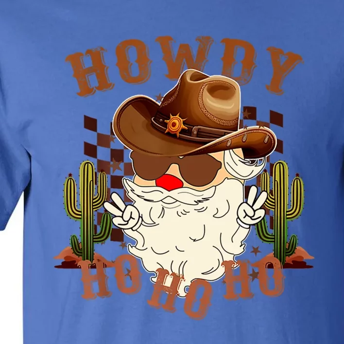 Merry Christmas Howdy Santa Claus Retro Western Cow Xmas Cool Gift Tall T-Shirt