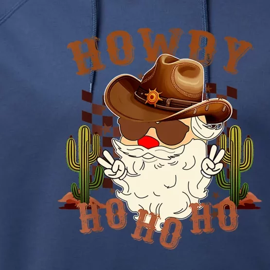 Merry Christmas Howdy Santa Claus Retro Western Cow Xmas Cool Gift Performance Fleece Hoodie