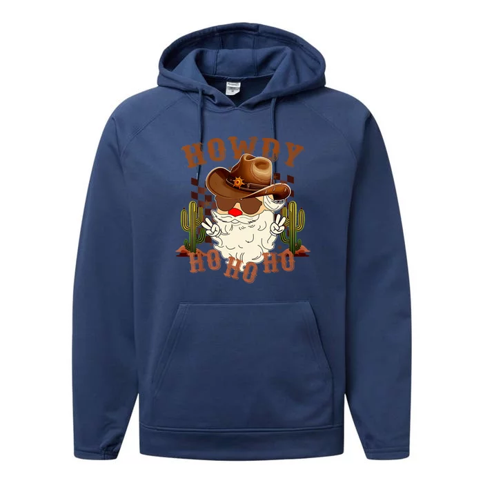 Merry Christmas Howdy Santa Claus Retro Western Cow Xmas Cool Gift Performance Fleece Hoodie