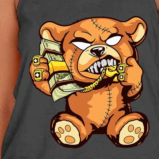 Money Calling Hip Hop Teddy Bear Gangster Rap Drip Swag Dope Women's Knotted Racerback Tank