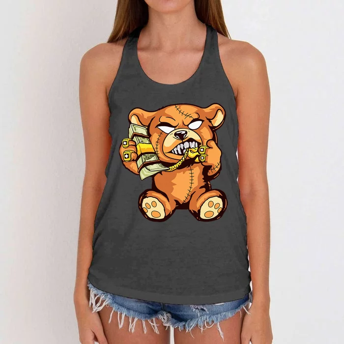 Money Calling Hip Hop Teddy Bear Gangster Rap Drip Swag Dope Women's Knotted Racerback Tank