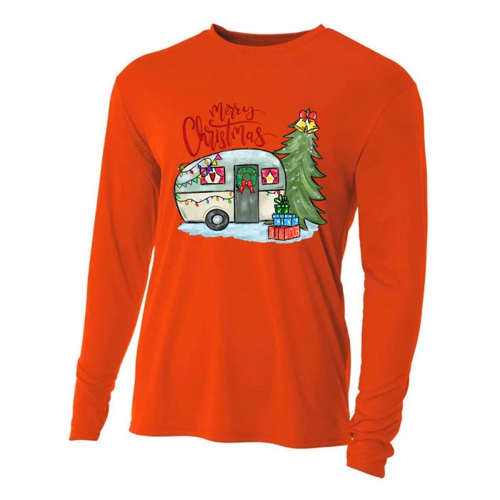 Merry Christmas Happy Camper Funny Camping Life Family Xmas Great Gift Cooling Performance Long Sleeve Crew