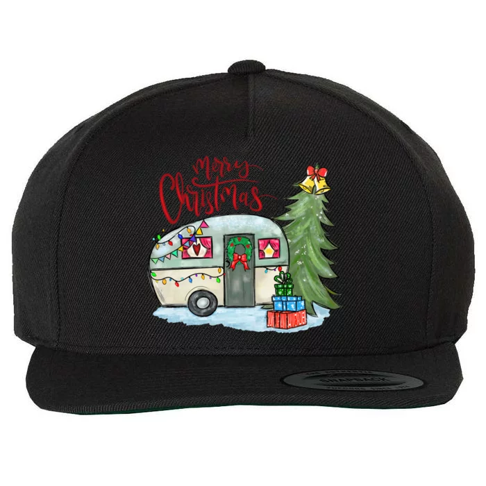 Merry Christmas Happy Camper Funny Camping Life Family Xmas Great Gift Wool Snapback Cap