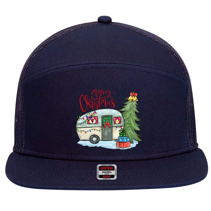 Merry Christmas Happy Camper Funny Camping Life Family Xmas Great Gift 7 Panel Mesh Trucker Snapback Hat