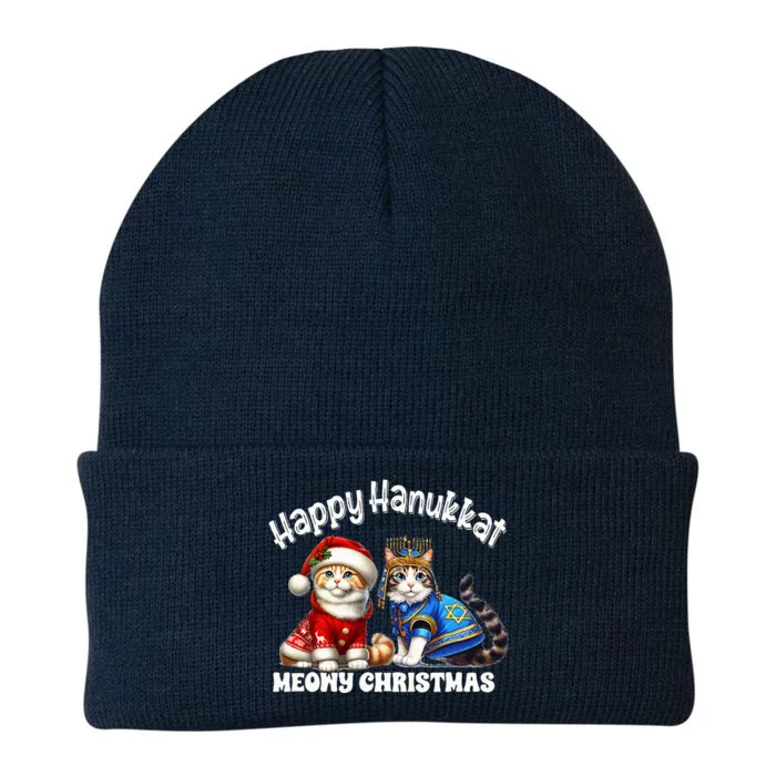 Merry Christmas Happy Hanukkah Jewish Christian Cat Lovers Knit Cap Winter Beanie