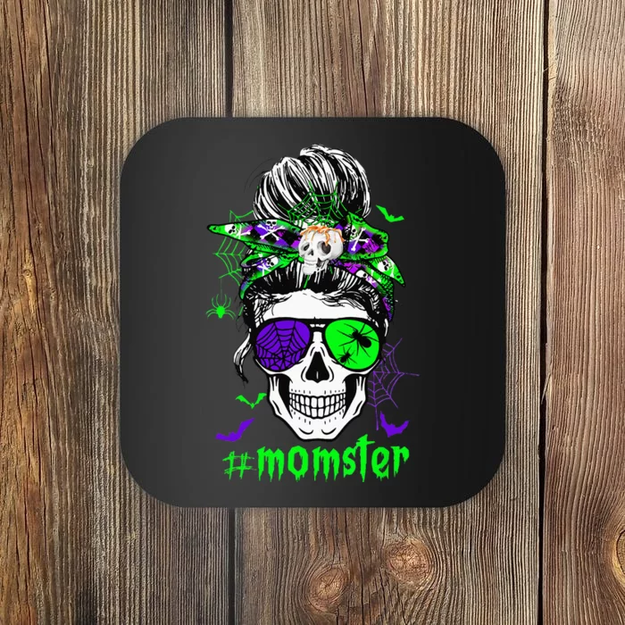 Momster Costume Halloween Skull Mom Messy Hair Bun Monster Coaster