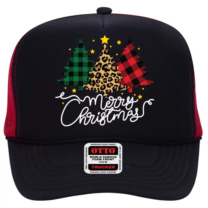 Merry Christmas Holiday Trees High Crown Mesh Trucker Hat