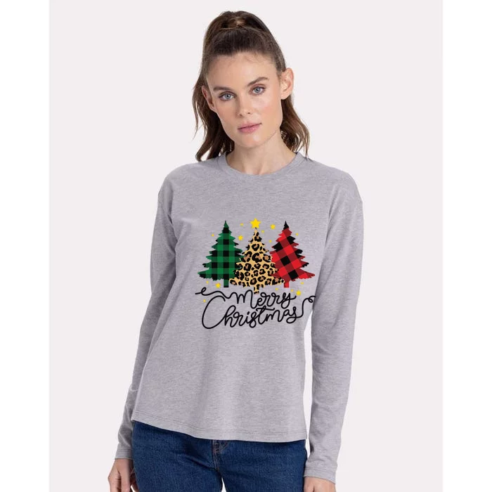 Merry Christmas Holiday Trees Womens Cotton Relaxed Long Sleeve T-Shirt