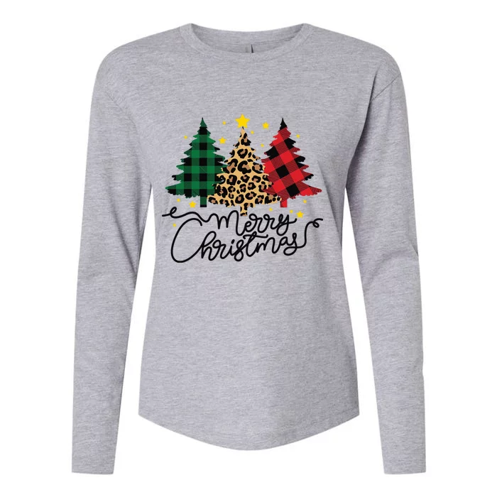 Merry Christmas Holiday Trees Womens Cotton Relaxed Long Sleeve T-Shirt