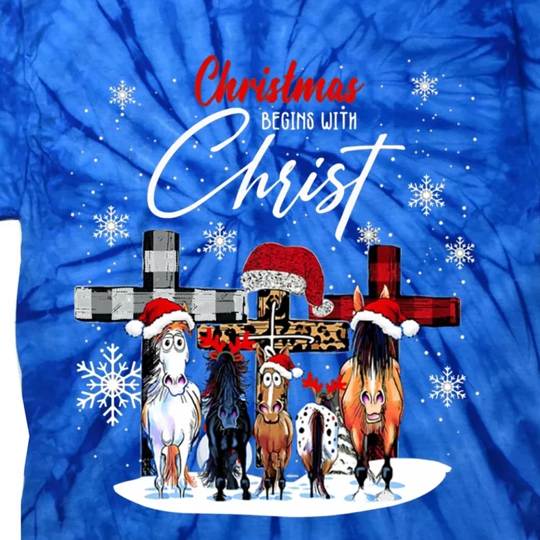 Merry Christmas Horse Begins With Christ Xmas Santa Claus Gift Tie-Dye T-Shirt