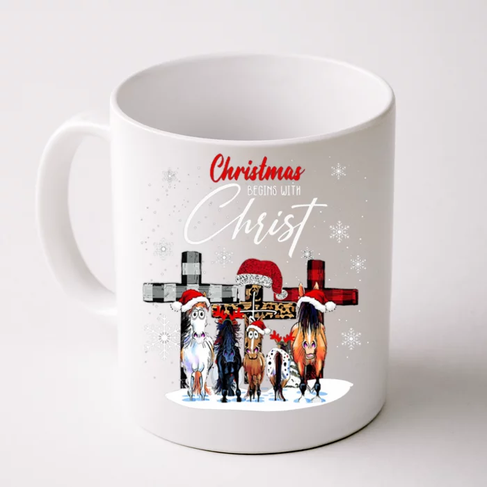 Merry Christmas Horse Begins With Christ Xmas Santa Claus Gift Front & Back Coffee Mug