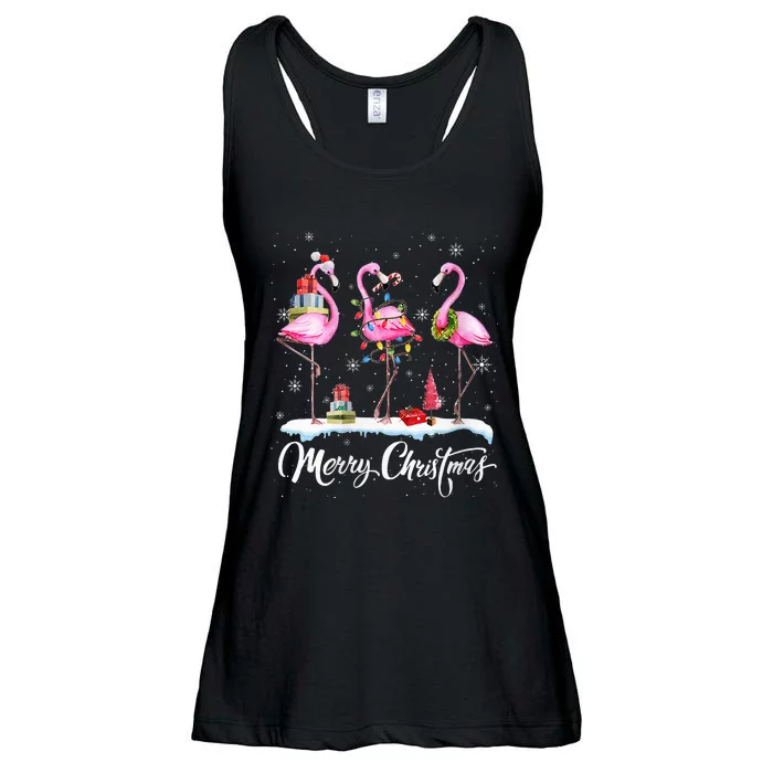 Merry Christmas Hat Santa Flamingo Light Christmas Snow Ladies Essential Flowy Tank