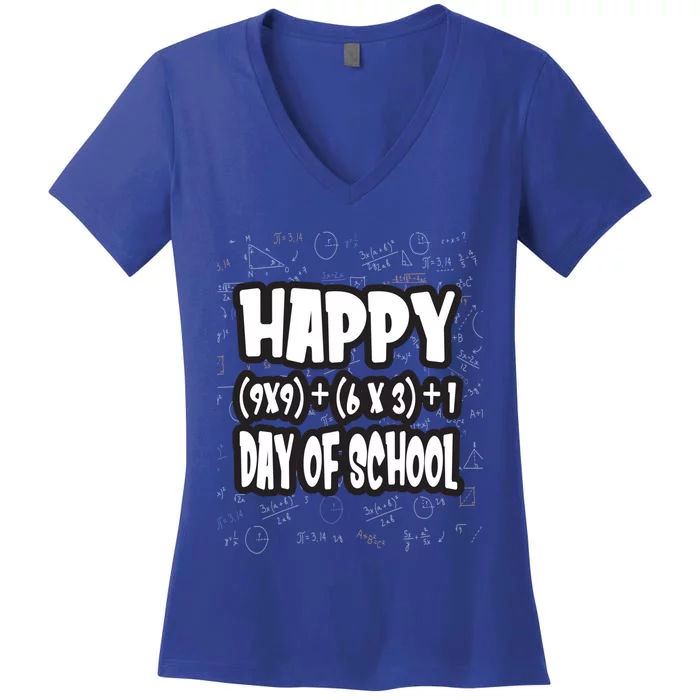 Math Calculation Happy 100 Days Of School Teacher And Student Gift Women's V-Neck T-Shirt