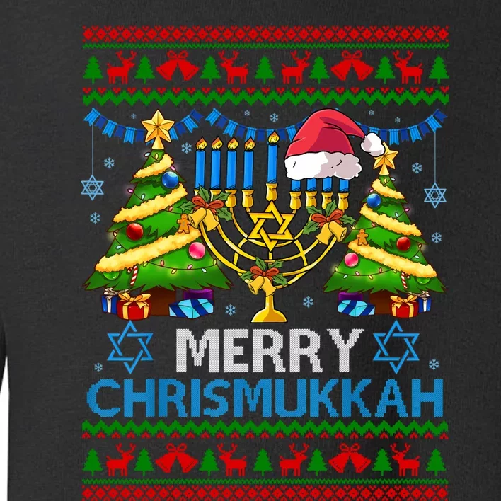 Merry Chrismukkah Happy Hanukkah Christmas Menorah Santa Hat Long Sleeve Toddler Sweatshirt