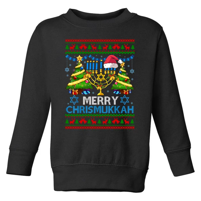 Merry Chrismukkah Happy Hanukkah Christmas Menorah Santa Hat Long Sleeve Toddler Sweatshirt