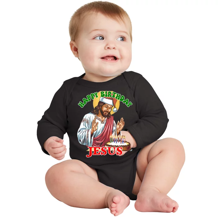 Merry Christmas Happy Birthday Jesus Funny Christian Holiday Baby Long Sleeve Bodysuit