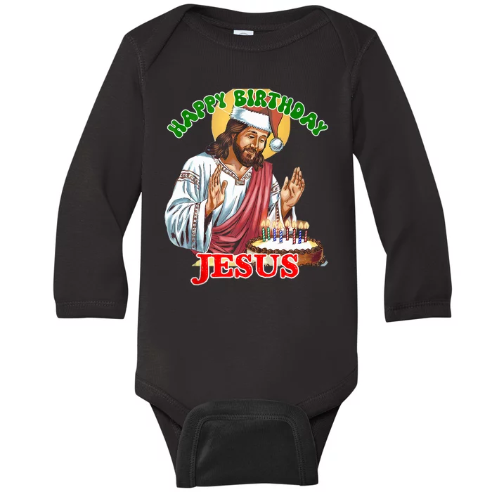 Merry Christmas Happy Birthday Jesus Funny Christian Holiday Baby Long Sleeve Bodysuit