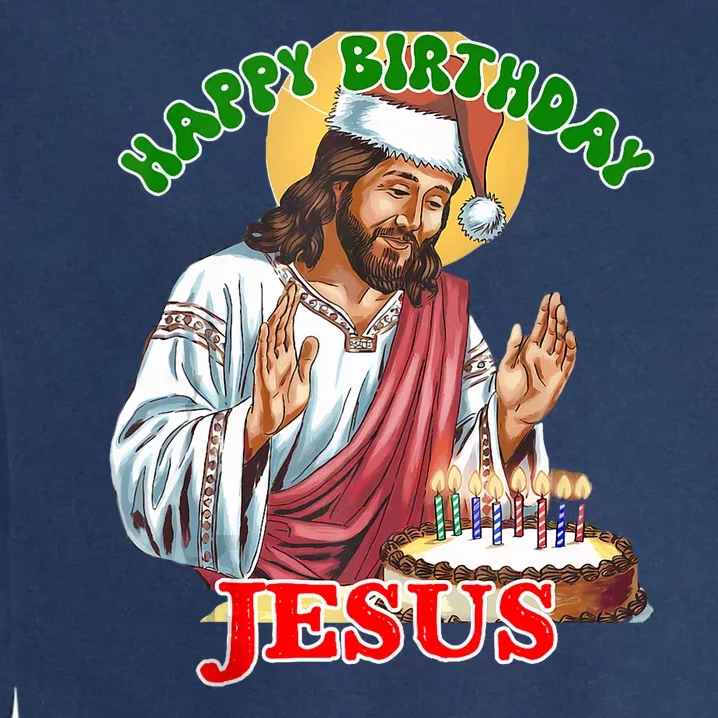 Merry Christmas Happy Birthday Jesus Funny Christian Holiday Garment-Dyed Sweatshirt