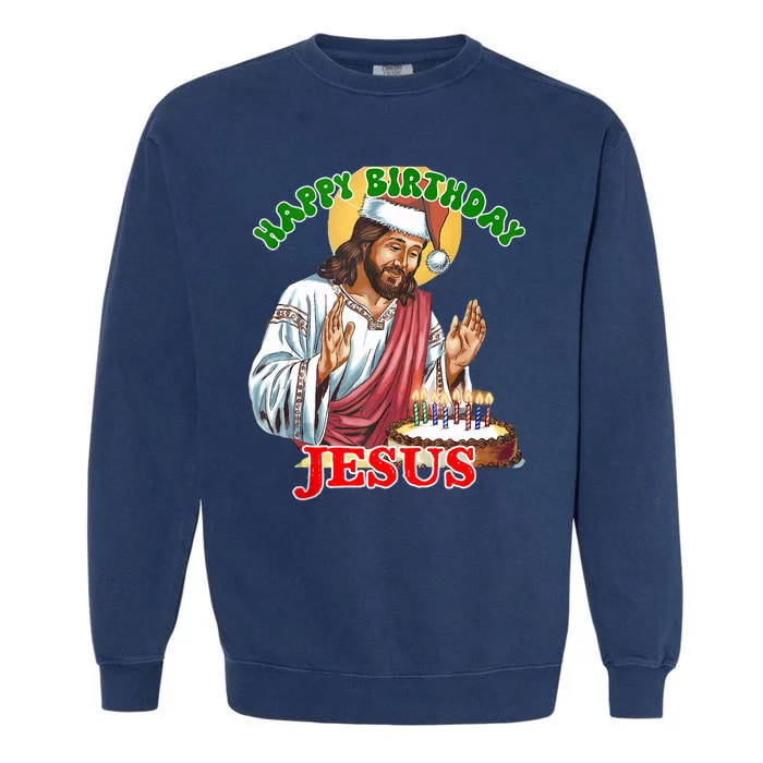 Merry Christmas Happy Birthday Jesus Funny Christian Holiday Garment-Dyed Sweatshirt