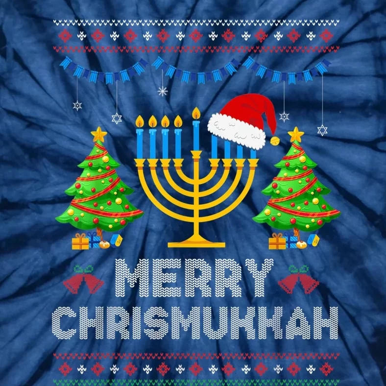 Merry Chrismukkah Happy Hanukkah Christmas Santa Hat Menorah Tie-Dye T-Shirt