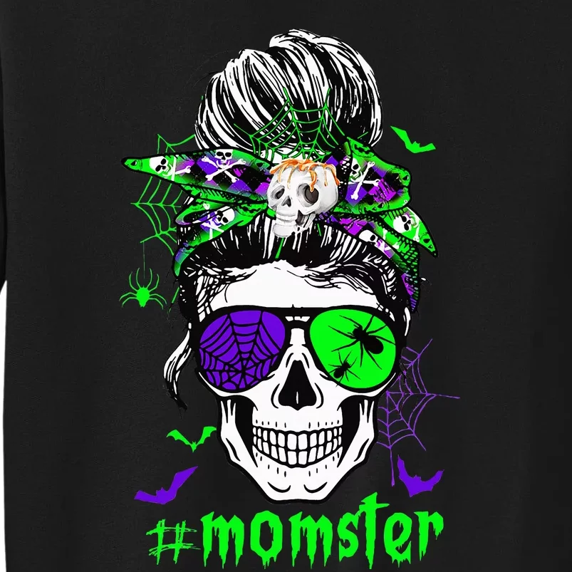 Momster Costume Halloween Skull Mom Messy Hair Bun Monster Sweatshirt