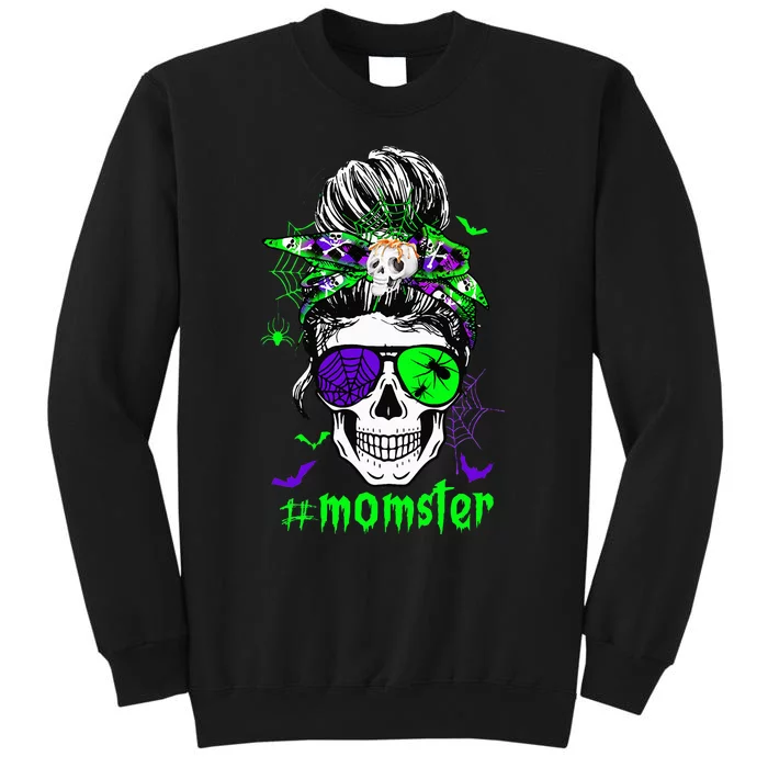 Momster Costume Halloween Skull Mom Messy Hair Bun Monster Sweatshirt