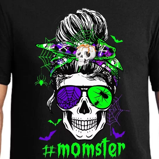 Momster Costume Halloween Skull Mom Messy Hair Bun Monster Pajama Set