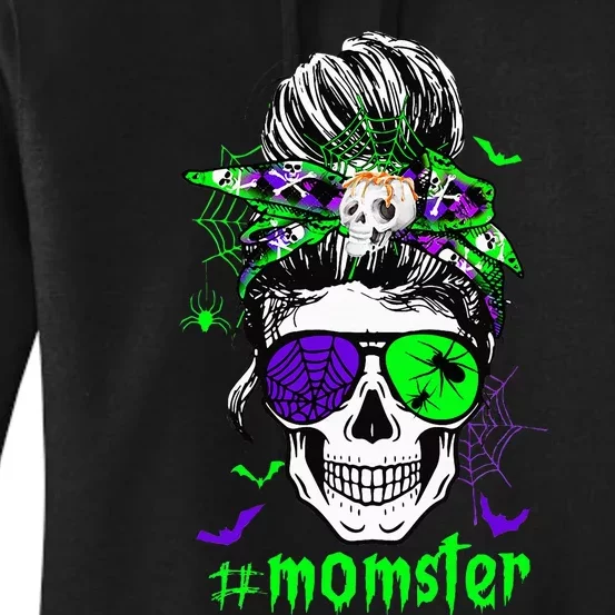 Momster Costume Halloween Skull Mom Messy Hair Bun Monster Women's Pullover Hoodie