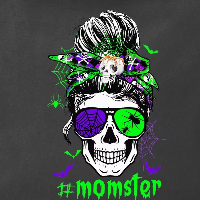 Momster Costume Halloween Skull Mom Messy Hair Bun Monster Zip Tote Bag