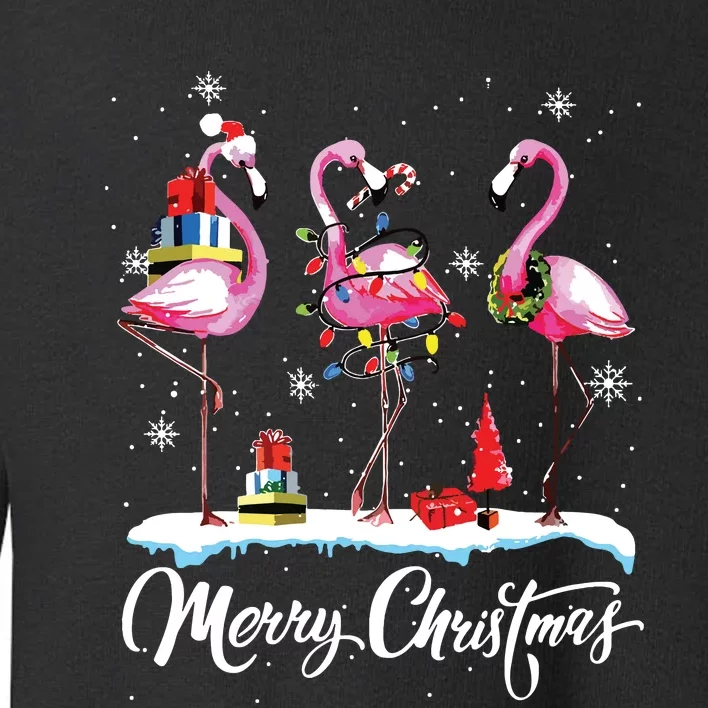 Merry Christmas Hat Santa Flamingo Light Snow Xmas Pajamas Toddler Sweatshirt