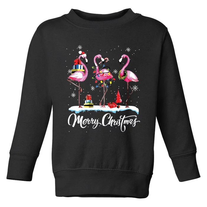 Merry Christmas Hat Santa Flamingo Light Snow Xmas Pajamas Toddler Sweatshirt