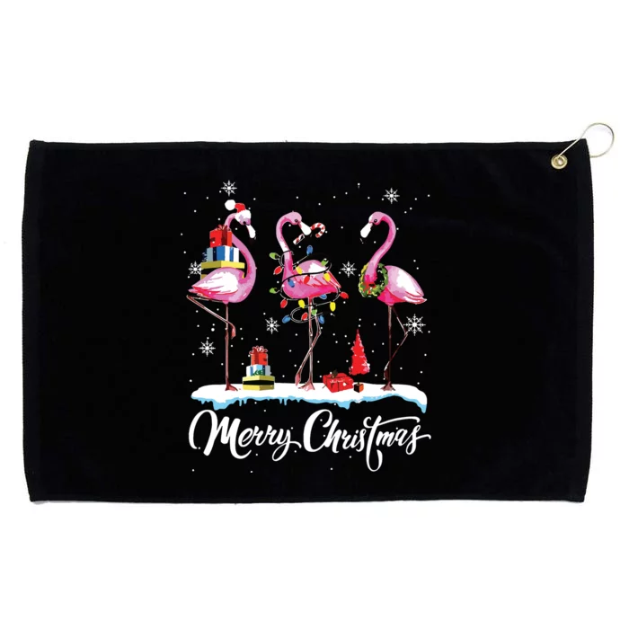 Merry Christmas Hat Santa Flamingo Light Snow Xmas Pajamas Grommeted Golf Towel