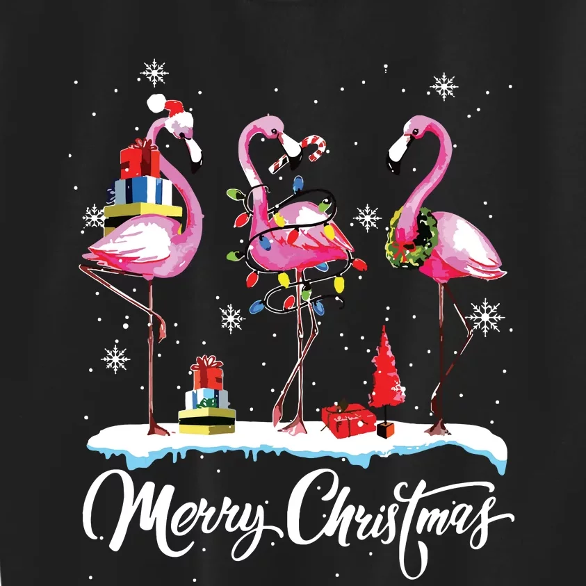 Merry Christmas Hat Santa Flamingo Light Snow Xmas Pajamas Kids Sweatshirt