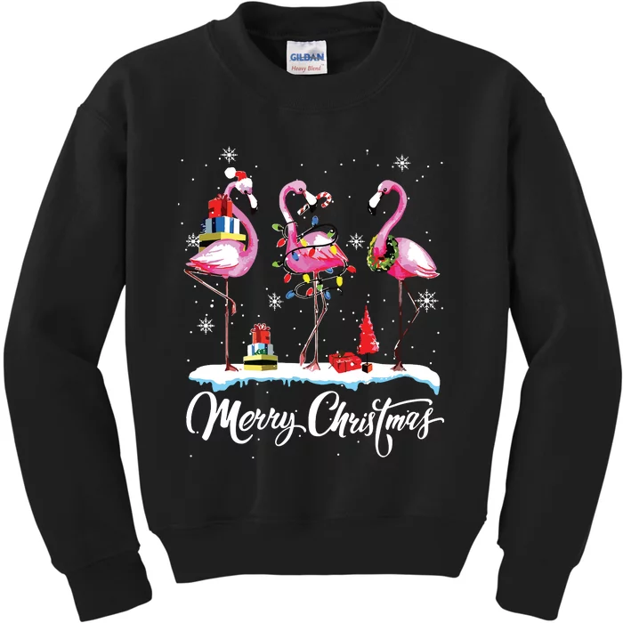 Merry Christmas Hat Santa Flamingo Light Snow Xmas Pajamas Kids Sweatshirt