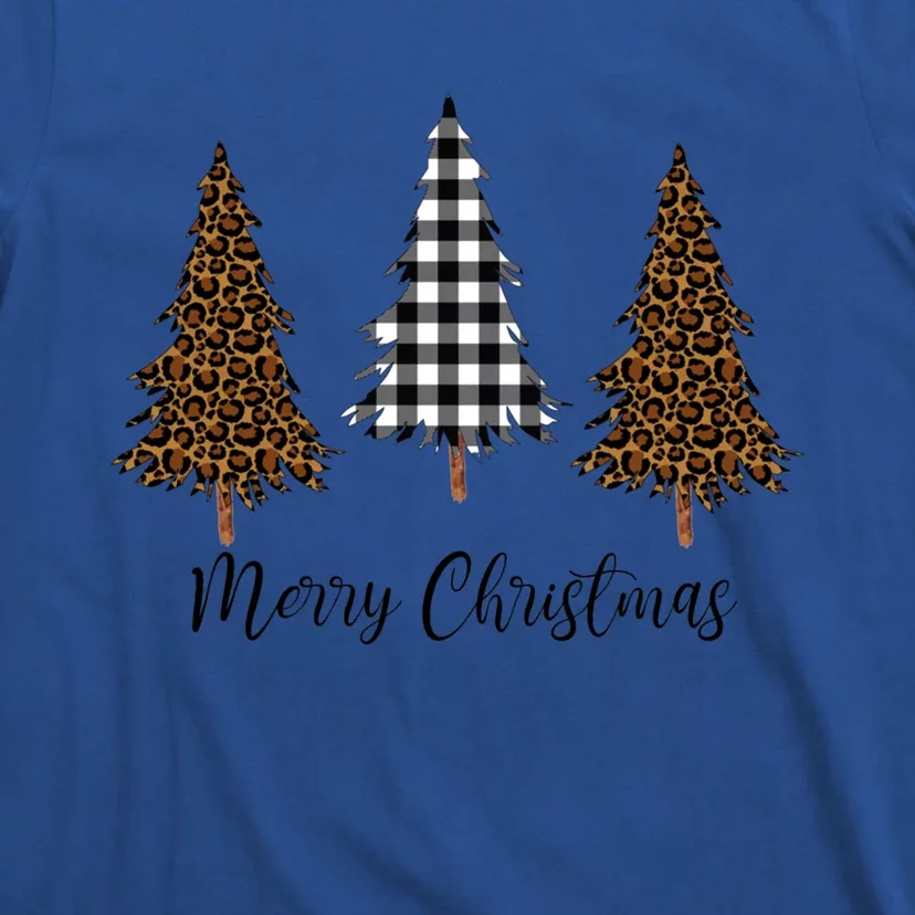 Merry Christmas Holiday Plaid Christmas Tree And Leopard Print Gift T-Shirt