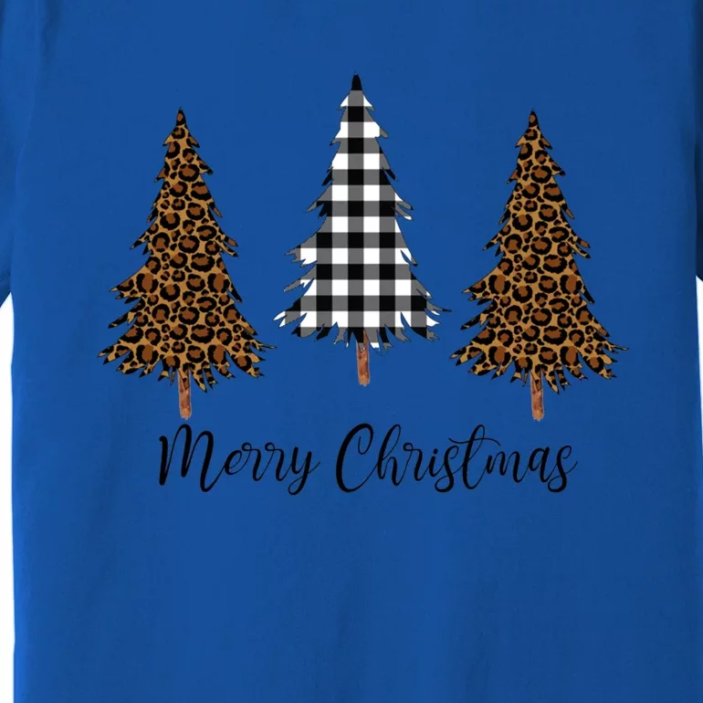 Merry Christmas Holiday Plaid Christmas Tree And Leopard Print Gift Premium T-Shirt