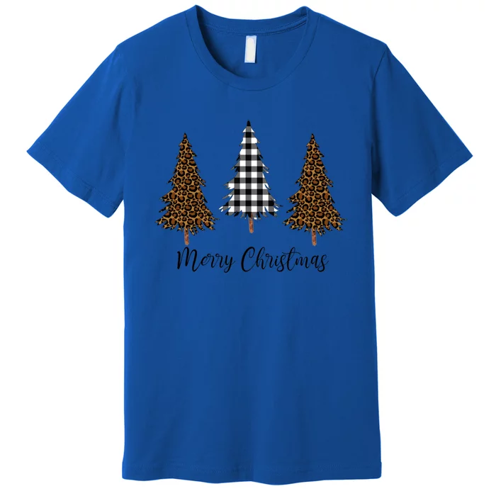 Merry Christmas Holiday Plaid Christmas Tree And Leopard Print Gift Premium T-Shirt