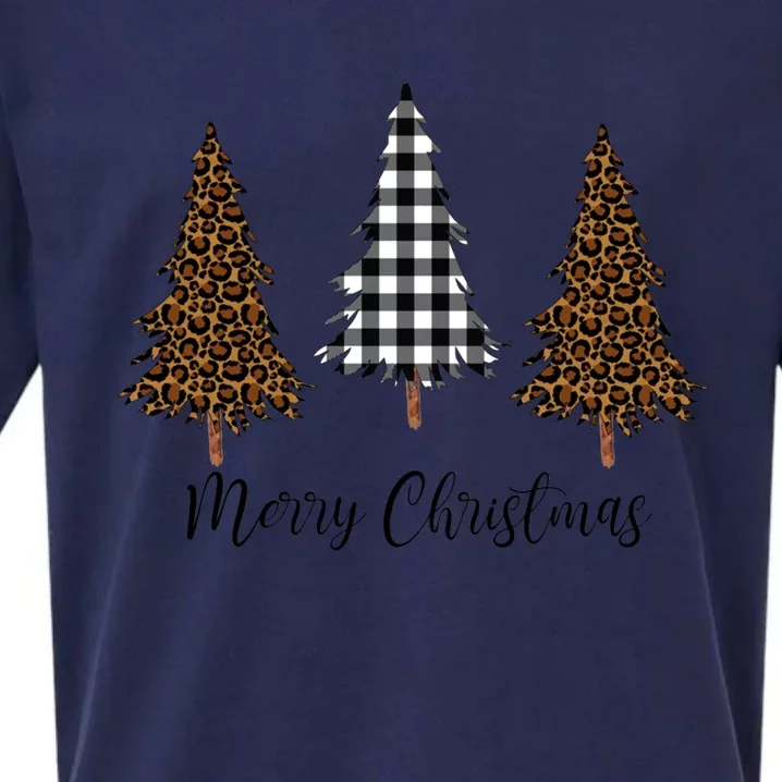 Merry Christmas Holiday Plaid Christmas Tree And Leopard Print Gift Sueded Cloud Jersey T-Shirt