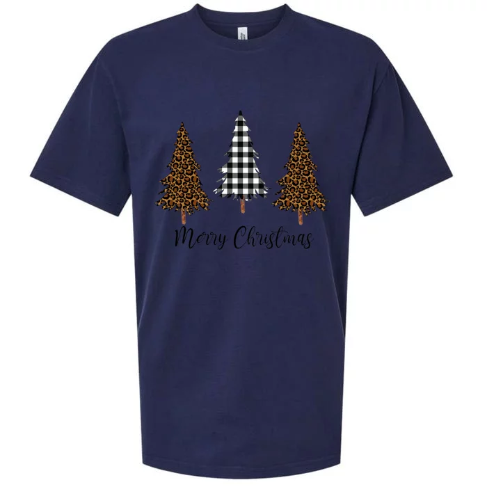 Merry Christmas Holiday Plaid Christmas Tree And Leopard Print Gift Sueded Cloud Jersey T-Shirt