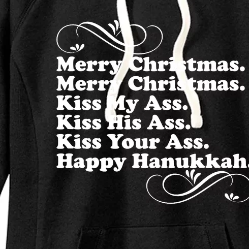 Merry Christmas Happy Hanukkah Funny Holiday Women's Fleece Hoodie