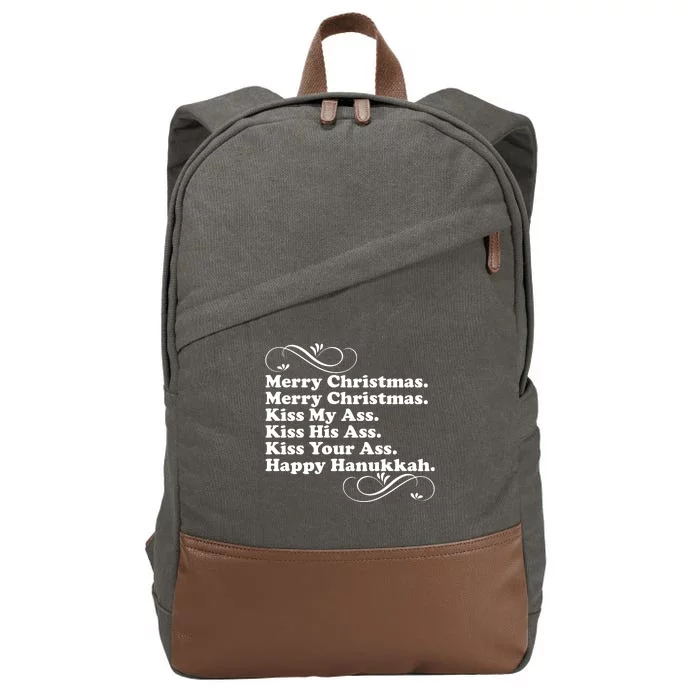 Merry Christmas Happy Hanukkah Funny Holiday Cotton Canvas Backpack