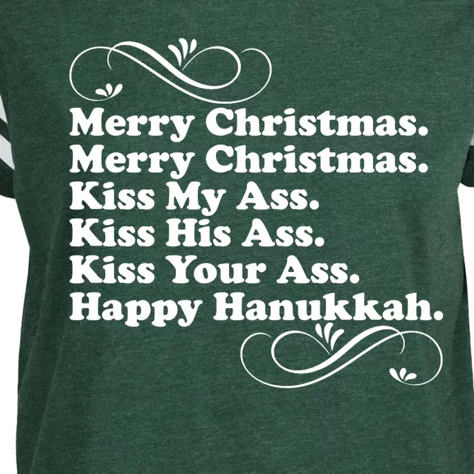 Merry Christmas Happy Hanukkah Funny Holiday Enza Ladies Jersey Football T-Shirt