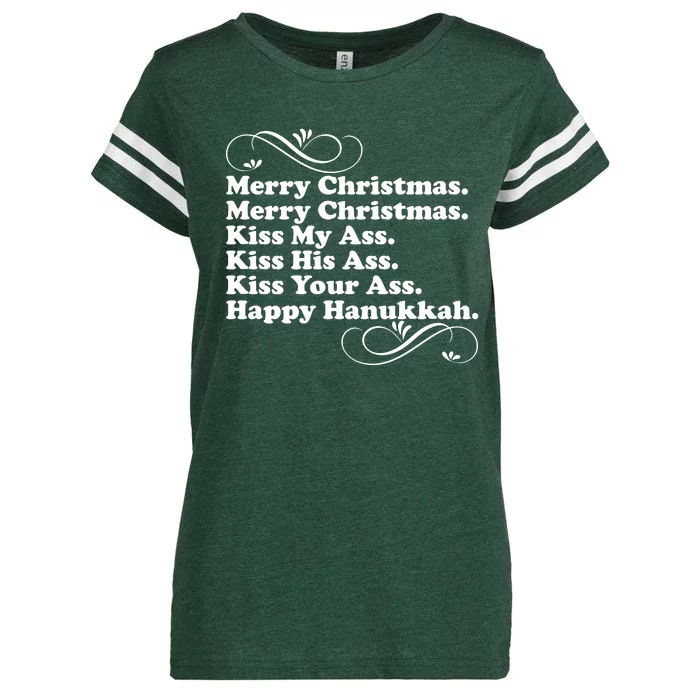 Merry Christmas Happy Hanukkah Funny Holiday Enza Ladies Jersey Football T-Shirt