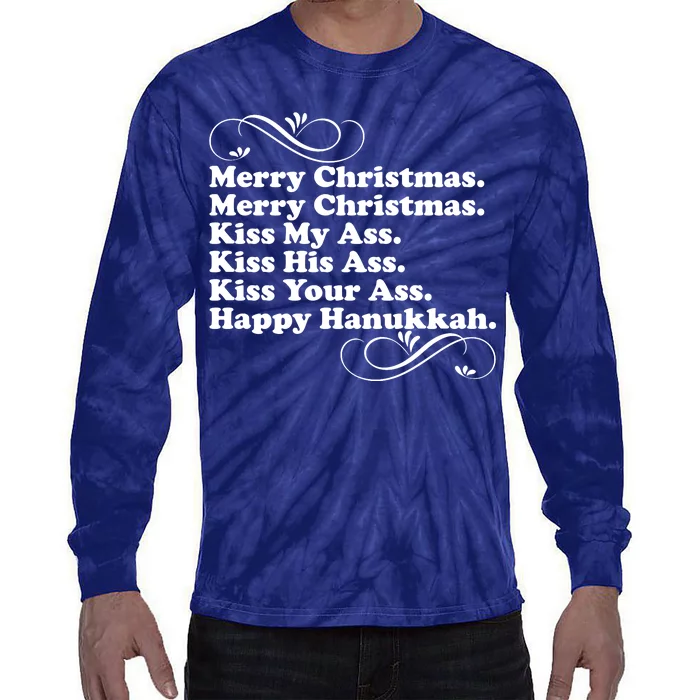 Merry Christmas Happy Hanukkah Funny Holiday Tie-Dye Long Sleeve Shirt