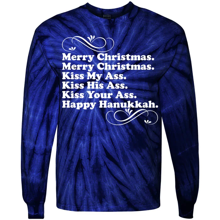 Merry Christmas Happy Hanukkah Funny Holiday Tie-Dye Long Sleeve Shirt