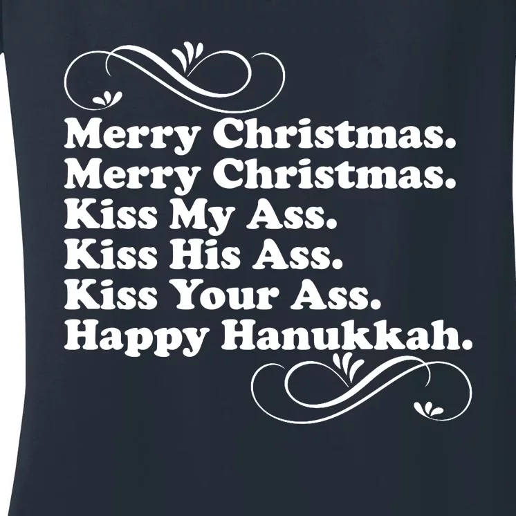 Merry Christmas Happy Hanukkah Funny Holiday Women's V-Neck T-Shirt