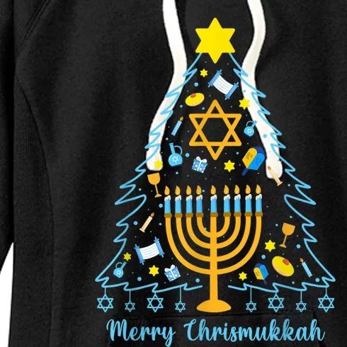 Merry Chrismukkah Happy Hanukkah Christmas Santa Hat Menorah Women's Fleece Hoodie