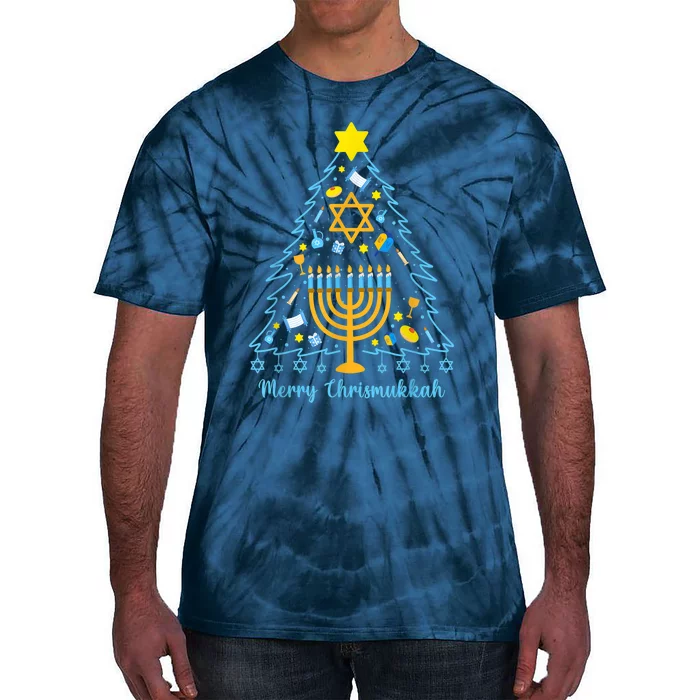 Merry Chrismukkah Happy Hanukkah Christmas Santa Hat Menorah Tie-Dye T-Shirt